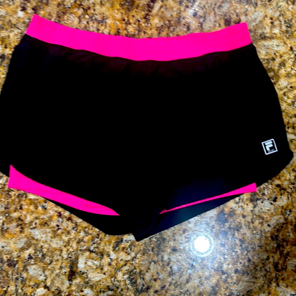 Fila Sport Athletic Running Shorts- Pink & Black Gym Activewear Medium